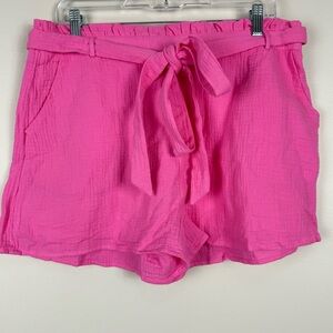 Lulus Short Womens XL Pink Tie-Waist Ruffle Pockets Barbie Hot Pink Office Comfy